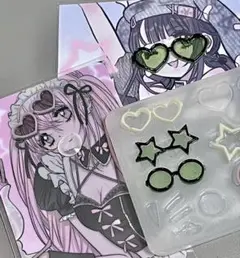 シリコンモールド　メガネ　丸　星　デコレーション　トレカ　装飾　モールド　レジン