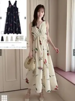サイドリボン花柄ノースリーブロングワンピース[dh1393のサムネイル