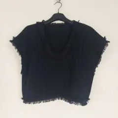 レディース　フリンジニット　ベスト　黒