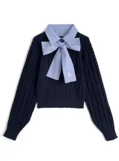 GRL リボン付き2Wayレイヤード風ケーブルニットトップス k9394i