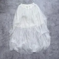 【one way】チュール フレアスカート ホワイト Fサイズ