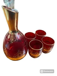 MURANO GLASS ムラノ 金彩 レッド 水差し ピッチャー イタリア製ヴィンテージMURANOムラーノベネチアンガラス