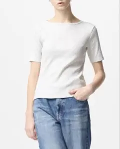 UNIQLO リブボートネックT/5分袖　オフホワイト　Mサイズ