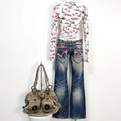 y2k❤️00s lolita jeans ロゴ刺繍 ローライズデニムフレアパンツ