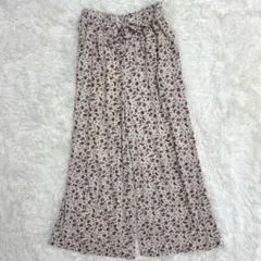 チャオパニック 小花柄リボンパンツ ベージュ F ワイドパンツ　ゆったり