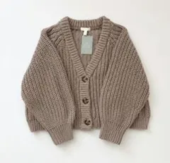H&M　ベージュ モカ　ざっくりカーディガン　ショート丈　クロップド丈