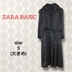 ザラ【S】幾何学模様オープンカラーシャツワンピース ウエスト切り替え フレアのサムネイル