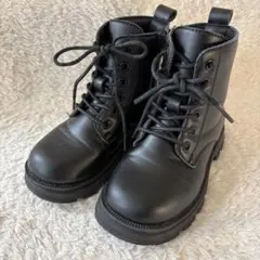 キッズ レースアップブーツ 19cm サイドジップ ブラック ハイカットブーツ