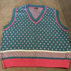 ニットベスト ターコイズ ピンク
