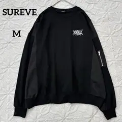 SUREVE バックプリント スウェット　ブラック　異素材　カジュアル　切り替え