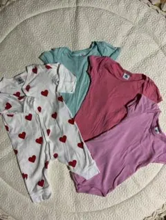 新品未使用タグ付き　プチバトー24M ピンク　ロンパース（ハート刺繍） ハートプリント足なしロンパース | ベビー服・子供服通販の