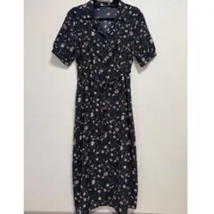 花柄 シャツワンピース Mサイズ ネイビー 半袖 レディース