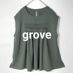 grove ノースリーブ ピンタック ブラウス ゆったり グリーン M
