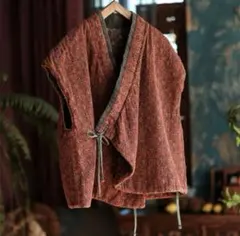 半纏ベスト/中綿/コットン/綿/半てん/どてら/アンティーク調/古布調