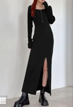 grl スクエアネックスリットリブニットロングワンピース〔k9273d〕