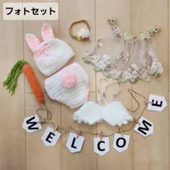 ニューボーンフォトセット　うさぎ　ドレス　ガーランド　天使の羽　女の子　お花
