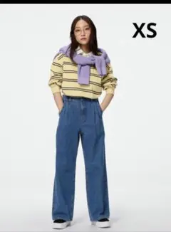 GUデニムタックトラウザー　ブルー XS
