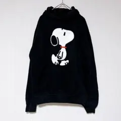 ピーナッツ スヌーピー刺繍 パーカー フード付長袖 XS 黒 綿混 2023のサムネイル
