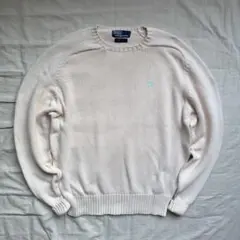 【90s】Ralph Lauren コットン ニット ホワイト ポニー刺繍