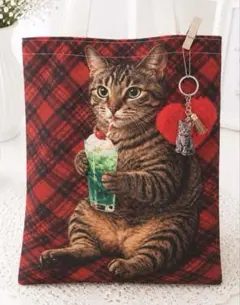 【本日23時まで販売】猫バッグ　キジ猫メロンソーダ　新品トート　猫キーリング付き