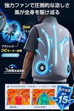 空調作業服 ベスト 冷却プレート付 ファン付 バッテリー付き PSE認証 L 