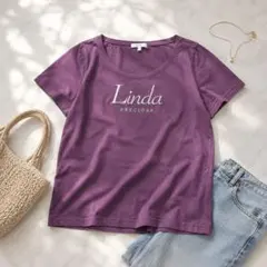 B60 rienda リエンダ ロゴ刺繍Tシャツ パープル FREE コットンのサムネイル