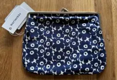 marimekko Unikko柄 がま口ポーチ ネイビー/ホワイト