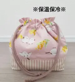 ハンドメイドミニ巾着トートバッグ シマエナガミモザ ピンク - メルカリ