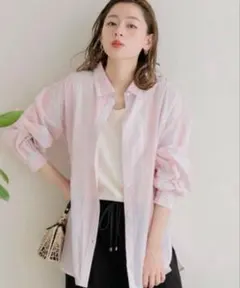 アーバンリサーチサニーレベル　エアリーコットンストライプシャツ　ピンク