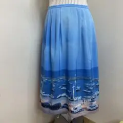 agnes b. アニエスベー 転写プリントスカート size36/ライトブルー