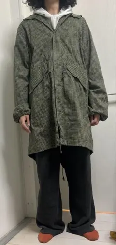 オリーブグリーン チェック柄 モッズコート