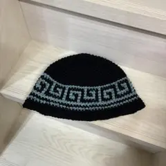 【手編み】ビーニー•クラッシャーハット•クロシェハット•バケットハット(雷紋柄）