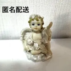 天使 エンジェル 猫 置物 オブジェ 花冠 パール調 ヴィンテージ ミニ