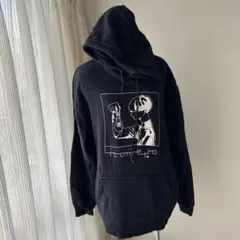 グラフィックプリント フード付きパーカー 黒