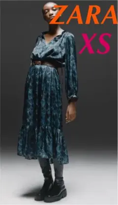 お値下げしました！新品☆完売★ZARAベルト付きプリント地ワンピース