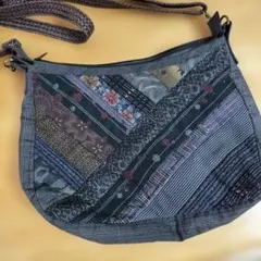 パッチワークショルダーバッグ ダークブルー系