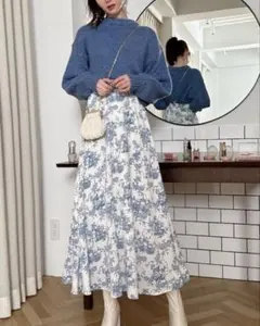 GRL 花柄 トワルドジュイ フレアスカート ブルー S