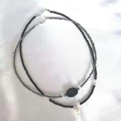 No.111ビーズネックレス　ハンドメイド　2個セット メノウ天然石　天然パール