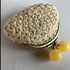 がま口 リフ編み ポーチ 小物入れ 財布 古銭入れ ウォッシュコットン おまけ付