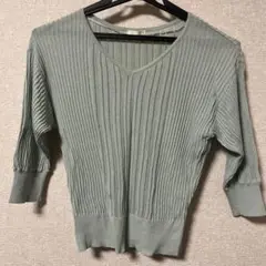 ミントグリーン Vネック サマーニット Mサイズ