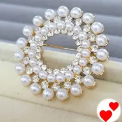 ブローチ　レディース　ゴールド　リース　パール　卒業式　入学式　結婚式　七五三