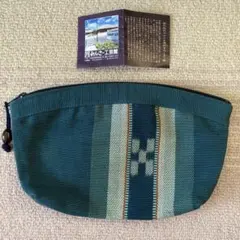 ミンサー織ポーチ　みんさー工芸館　ブルー系　大きめポーチ　未使用