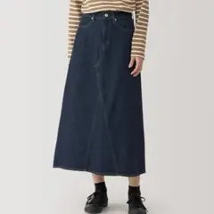 無印良品　木の実から作ったカポック混　デニムAラインスカート　ネイビー　L