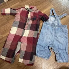 ベビー服 チェック柄とデニムオーバーオール2点セット