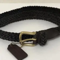 COACH コーチ　ベルト　レザー編み込み　メッシュ　ダークブラウン
