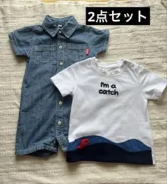 デニムロンパース　お魚Tシャツ　2点セット