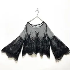 マイミッシェル レースブラウス L フレアスリーブ 総レース 花柄 二次会