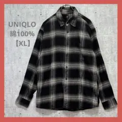 UNIQLO 綿100% 【XL】 フランネルシャツ 黒 チェック柄 長袖