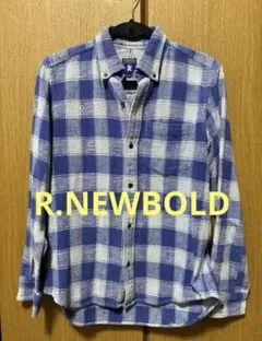 【R.NEWBOLD】アールニューボールド長袖チェックシャツ青ブルーXL
