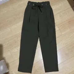 リボンベルトのワイドパンツ　オリーブグリーン ドローストリング